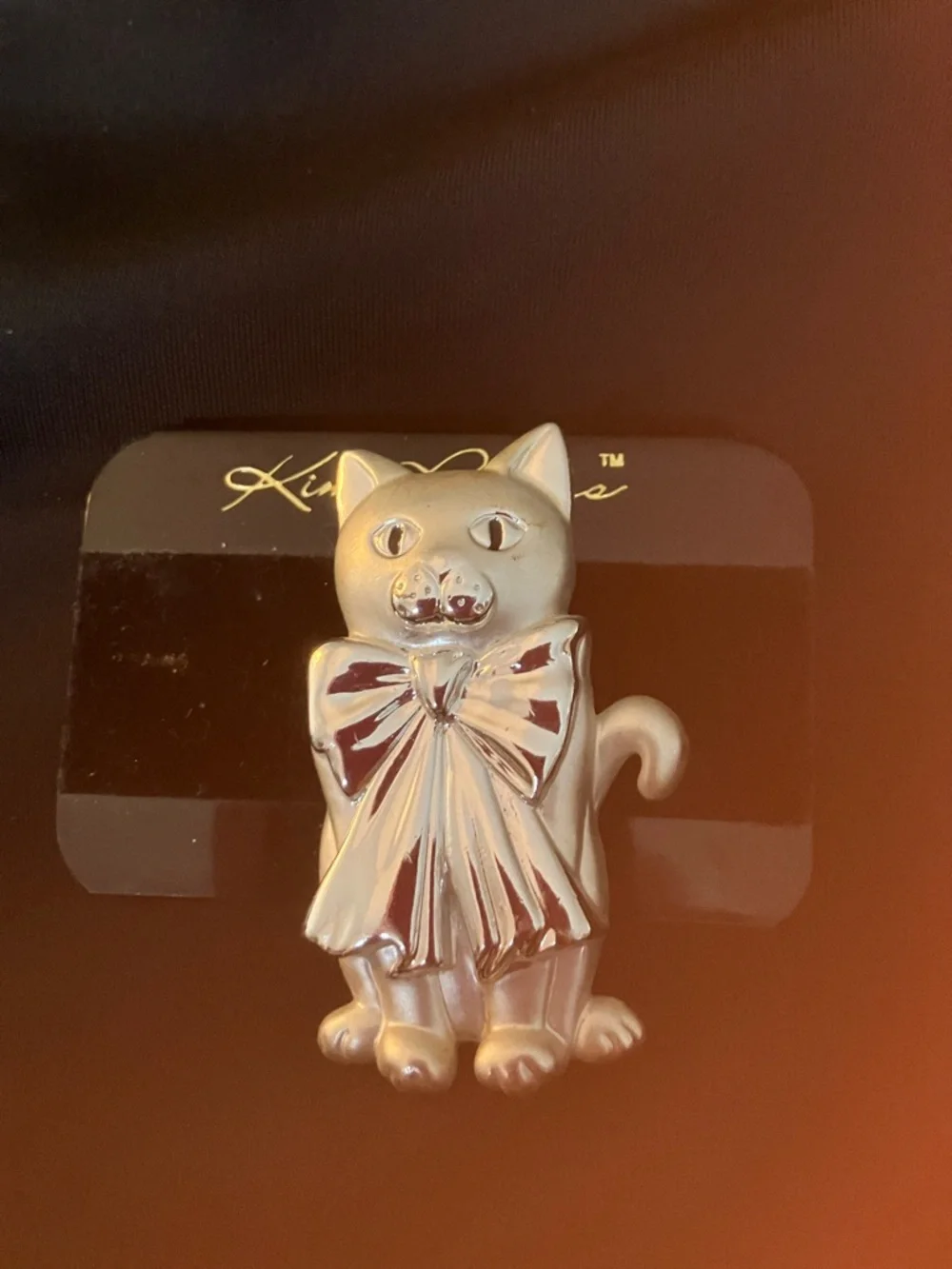 Kitty Cat Silver Tone Bow Brooch - Pets Cat Accessory